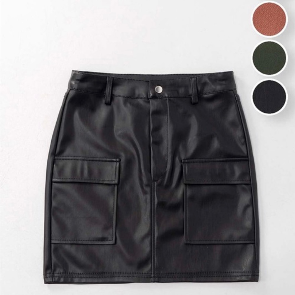 Faux leather black mini skirt
